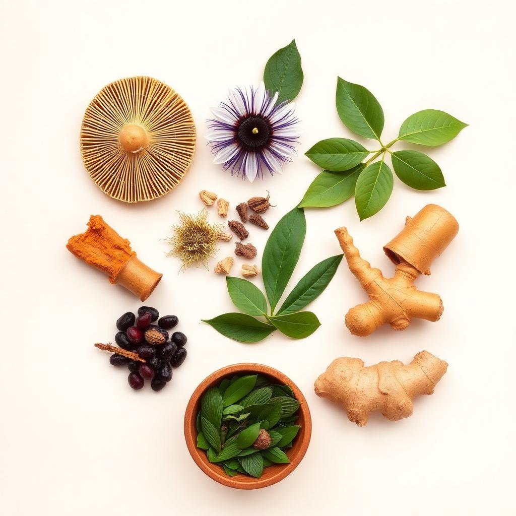 Natural ingredients inside NervoCalmX including lion's mane, passionflower, turmeric and ginger